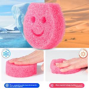 Spons Cuci Piring Dapur Bentuk Wajah Tersenyum Kartun, Sikat Penggosok Panci Mangkuk, Alat Pembersih, Spons Penggosok Sensitif Panas - Product Image 3