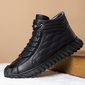 Bottes d'hiver en cuir véritable pour hommes, hauteur cheville, bout rond, doublure en fourrure, semelle extérieure en caoutchouc antidérapante, semelle intermédiaire en EVA, chaussures décontractées chaudes - Product Image 1