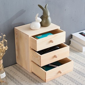 Organizador de Escritorio de Madera Simple, Gabinete de Almacenamiento de Tres Niveles con Cajones, Color Madera Natural, Tipo Vertical, Organizador de Oficina - Product Image 4