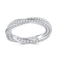 Bague en argent sterling 925 plaqué rhodium, entièrement pavée de moissanite, torsadée et entrelacée, pour femme, cadeau de mariage