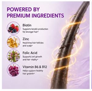 Gummies à la biotine pour la croissance des cheveux pour femmes, saveur fruits rouges, pour des cheveux plus épais, des ongles et une peau plus forts, complément vitaminique - Product Image 4