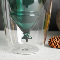 Tasse en verre borosilicate à double paroi LaKotto 280 ml, résistante à la chaleur, motif sapin de Noël, couche intérieure verte, compatible micro-ondes