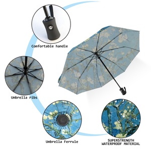 Manual Open Close Iron Tube <b>Umbrella</b> with Famous Painting Pattern Blue White Design for Travel <b>Windproof</b> Rain Sun Protection - Product Image 5