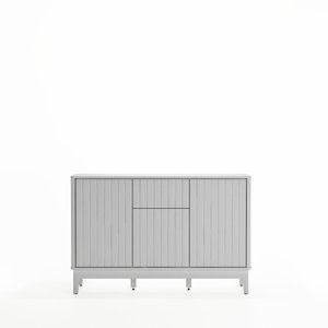 Buffet moderne en bois blanc côtelé avec rangement à ouverture par pression pour salon et salle à manger - Product Image 2