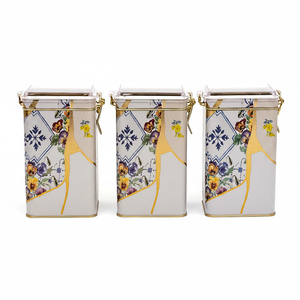 75x100x150 mm Rectangular Metal Box set (Set of 3 ) <b>Wire</b> Clasp and Transparent Lid Kintsugi Gold vein <b>Flower</b> Kint Sugi Design - Product Image 2