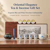 Service à thé - Ensemble en céramique bleu et blanc - Théière, pot à thé à poignée, tasse à thé - Cadeaux d'affaires/Ensemble cadeau d'entreprise