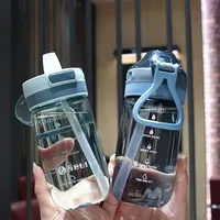 Bouteille d'eau portable en plastique avec paille 500ML 650ML, gourde de sport pour étudiant, bouteille d'eau de voyage réutilisable