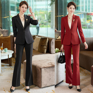 Women's Suit Set Flared Pants Polyester Worsted Anti-Wrinkle For Commute Autumn Winter Plus Size - Product Image 1
