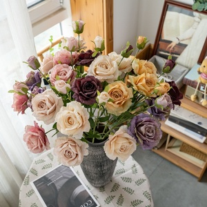 K42 نمط شائع زهور اصطناعية وردية 3 رؤوس ورود حرير لمشهد الزفاف لوازم تنسيق الزهور - Product Image 4