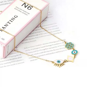 Collar Redondo con Ojo Turco Chapado en Oro, Joyería de Acero Inoxidable, Novedad, Collar de Flores para Mujer, Alta Calidad, Oro 18K, CLÁSICO - Product Image 4