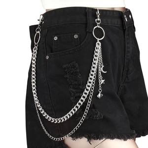 Chaîne de taille double couche géométrique Yueli avec pendentif étoile et lune, décoration de pantalon style punk décontracté en alliage de zinc - Product Image 1