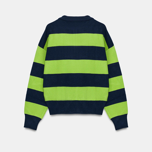 Suéter <span class=keywords><strong>de</strong></span> Punto con Cuello Polo a <span class=keywords><strong>Rayas</strong></span> Verde <span class=keywords><strong>Marino</strong></span> para Mujer, Suéter Casual Corto <span class=keywords><strong>de</strong></span> Manga Larga para Otoño, OEM - Product Image 5
