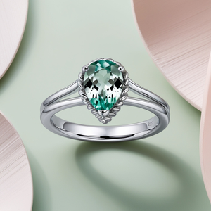 Bague en pierre précieuse verte vibrante en forme de poire, or rose 14 carats, haute qualité, romantique, personnalisée, certifiée, tendance, cadeau de mariage ou d'anniversaire - Product Image 3