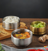 304 métal Kimchi bol cuisine Restaurant Double paroi nouilles soupe bols isolé coréen en acier inoxydable bol de riz avec couvercle