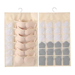 Hanging Closet Organizer Dual-Sided Wall Shelf Wardrobe Storage Bags for Underwear Bra and Sock Mesh Pocket with Metal Hanger