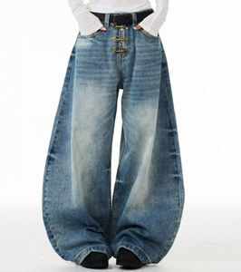 Pantalon en jean pour <span class=keywords><strong>homme</strong></span>, style rétro américain, drapé, silhouette déstructurée, ample, coupe <span class=keywords><strong>banane</strong></span>, délavé et vieilli, courbé - Product Image 3