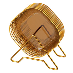 Square Plastic Fruit <b>Platter</b> With <b>Gold</b> <b>Rim</b> Hammered Texture For Party And Home Use - Product Image 1