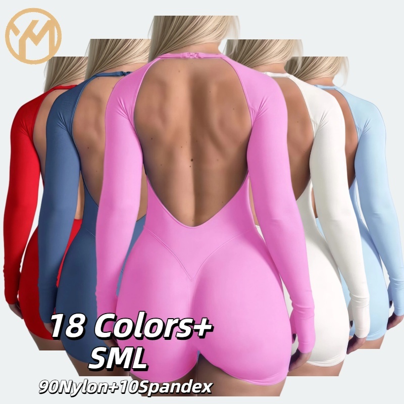Yimo Wholesale 18 Colors Women Fitness Running Jumpsuit Backless Bodysuit Hip-Lifting Yoga Jumpsuit Bodysuit Gym Bodysuit