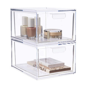 Qinge Amazon Hot Selling Makeup Organizer Cosmetic Storage box Stackable Cosmetic Organizer Drawers Plastic Makeup Storage box