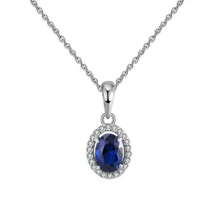 RINNTIN SN201 Women Necklace Jewelry Real 925 Silver Navy Blue CZ Pendent Necklace