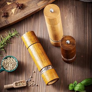 Moulin à poivre manuel pour usage domestique, en bois massif, pot à épices transparent en chêne, bouteille à assaisonnement pour sel de mer, poivre du Sichuan, poivre noir - Product Image 2