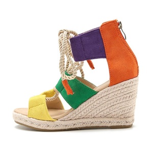 Twine Trenzado Hem Verano Alpargatas con punta abierta Sandalias de plataforma informales Tacones de <span class=keywords><strong>cuña</strong></span> con cómodas correas de tobillo - Product Image 3