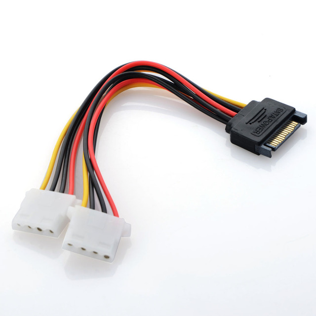 Power Adapter Cable 15-Pin SATA Male to Dual Molex 4-Pin IDE HDD Female Sata Ide Power Splitter Cable