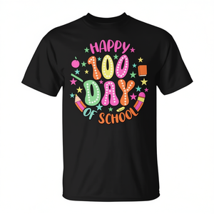Maglietta Colorata con Matite per il 100° Giorno di Scuola, T-Shirt Promozionale - Product Image 2