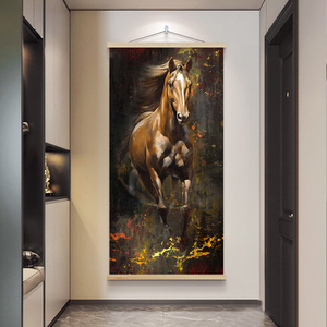 Caballo corriendo porche lienzo pintura cristal porcelana pintura caballo sala de estar murales moderno lujo pasillo colgante imagen - Product Image 4