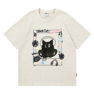 <span class=keywords><strong>T</strong></span>-shirt gris pour homme en pur coton 200g de haute qualité, personnalisé, motif dessin animé noir, style streetwear décontracté et ample, pour impression - Product Image 1
