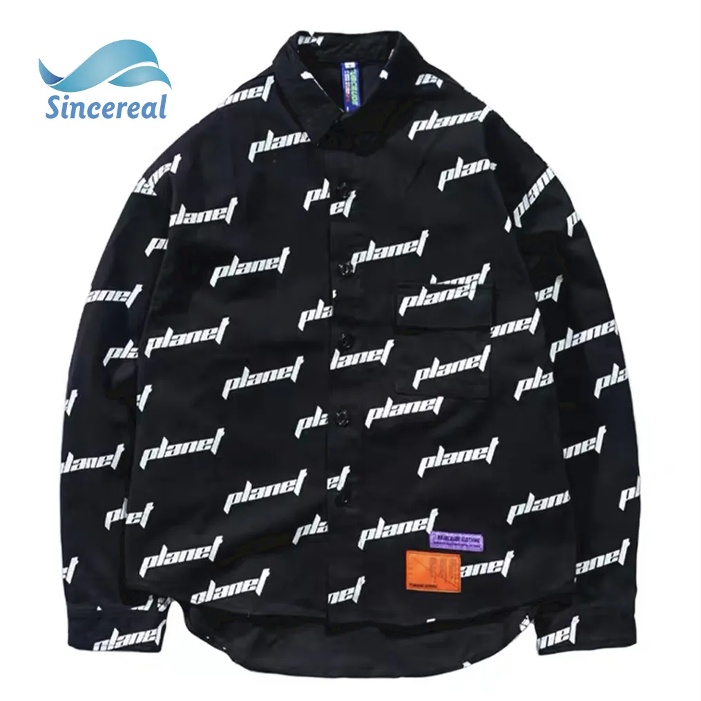 Wholesale summer custom 3D rubber logo oversize street wear Button Up all over print jacket for men