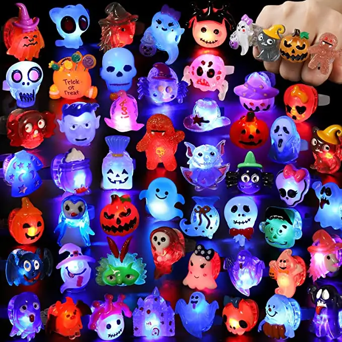 Custom Halloween LED Light Up Rings Halloween Treat 3D Halloween Rings Toy For Kids Adults Flashing Glow Rings