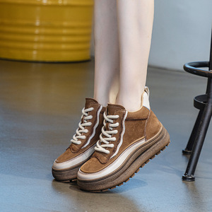 <span class=keywords><strong>Tête</strong></span> couche peau <span class=keywords><strong>de</strong></span> vache haut automne et hiver chaud fond épais chaussures rehaussantes <span class=keywords><strong>tête</strong></span> ronde couleur bloquant décontracté Martin bottes - Product Image 5