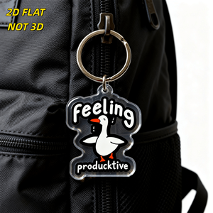 Portachiavi in Acrilico 'Feeling Productive Duck' con Design Divertente e Motivazionale, Ciondolo Trasparente Bifacciale - Product Image 5