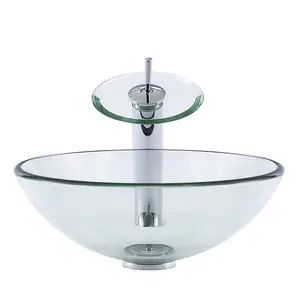 现代透明钢化玻璃圆形浴室台面船水槽盆