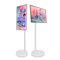 Pantalla de Señalización Digital Blanca de 23.8/27/32 Pulgadas, Televisor Inteligente Portátil con Pantalla Táctil Giratoria, Monitor Android 12 LED 4K