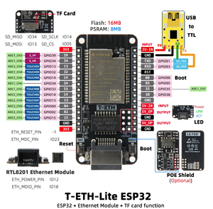 Carte de développement T-ETH-Lite Module Ethernet <span class=keywords><strong>ESP32</strong></span> <span class=keywords><strong>ESP32</strong></span>-S3 <span class=keywords><strong>W5500</strong></span> supportant les composants électroniques de blindage POE de puissance extensible TF - Product Image 6