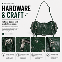 Sac à bandoulière Y2K style urbain pour femme, grande capacité, étanche, avec rivets punk, boucle cœur, multiples poches zippées et sangle réglable