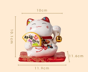 هدية تمثال ياباني من البورسلين مقاس 4 بوصات * * 10 مانيكي نيكو أبيض من السيراميك بنك نقود القط المحظوظ - Product Image 2