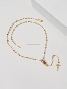 Joyería Religiosa Collar con Colgante de Zirconia de Guadalupe Virgen María <span class=keywords><strong>San</strong></span> <span class=keywords><strong>Benito</strong></span> Rosario <span class=keywords><strong>Cruz</strong></span> Tricolor Chapado en Oro de 14k - Product Image 3