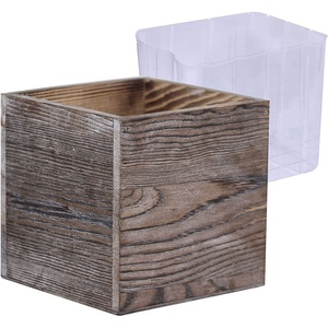 Cheap Factory Price Wood Planter Box Square Whitewashed Wooden Vase Succulents Flower Planter Window Centerpiece Box with Inner Plastic Box Square