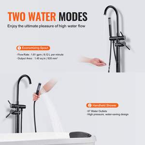 Grifo de Bañera Independiente de Suelo Negro Mate con Doble Salida y Desviador, Accesorios para Grifos de Baño - Product Image 5