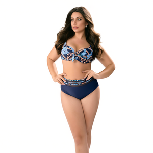 Maillot de bain une pièce grande taille HDJ, effet ventre plat, imprimé floral, coupe ajustée, bleu marine BZ77048 - Product Image 1