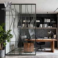 Paravent en verre ondulé personnalisé avec cadre en acier inoxydable 304, séparateur de pièce moderne pour bureau, hôtel, villa, décoration intérieure