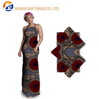 Gaun Maxi Tanpa Lengan Motif Kerah Analog Afrika Elegan 100% Katun Kain Organza Batik Polos Berat Sedang untuk Anak Perempuan
