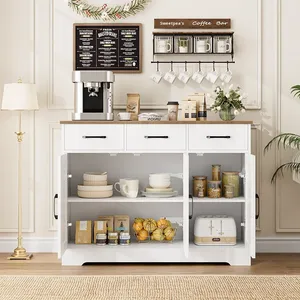 Buffet de salon moderne avec 4 compartiments et 3 tiroirs-Rangement maison pour le <span class=keywords><strong>vin</strong></span> et le thé - Product Image 2