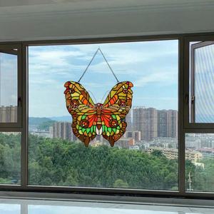 Panneau de fenêtre d'église en vitrail massif de 30 cm, style européen, motif papillon, plaqué or, écologique, pour hôtel, atelier, salon - Product Image 1