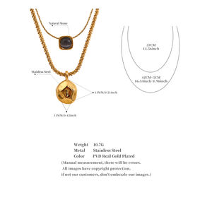 JINYOU 406 स्टेनलेस स्टील ज्यामितीय प्राकृतिक पत्थर लटकन डबल परत ओवरले 316l हार रचनात्मकता फैशनेबल गहने महिलाओं - Product Image 6