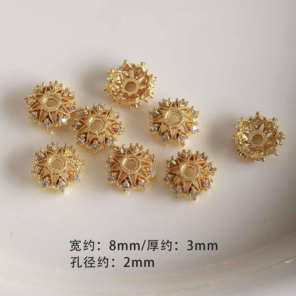Gold plated copper rhinestone inlaid bead cap