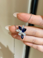 Collier pendentif en or massif 18 carats avec saphir bleu cultivé en laboratoire et diamant couleur D, bijoux fins pour femmes, cadeau pour tous les jours, qualité supérieure
